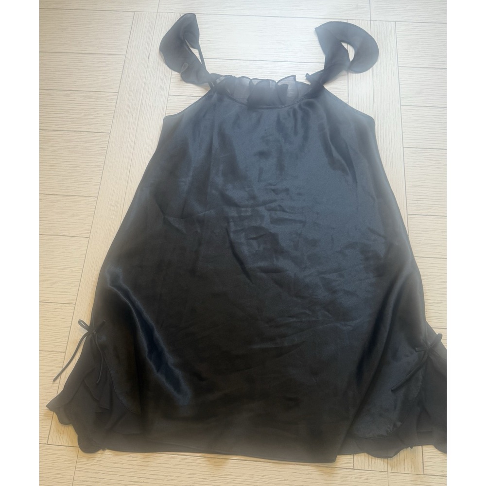 Y2K Morgan Taylor Satin Chemise Slip Dress Sz M Black Lingerie Nightgown W/ Bows